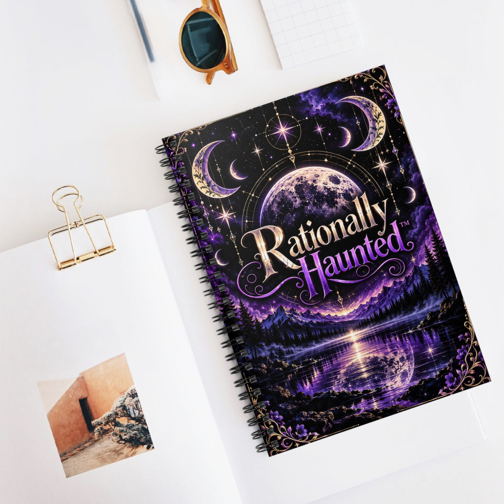 Rationally Haunted Spiral Notebook — Purple Moon & Crescent Celestial Journal (Ruled)