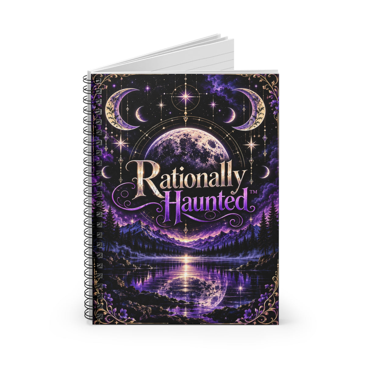 Rationally Haunted Spiral Notebook — Purple Moon & Crescent Celestial Journal (Ruled)
