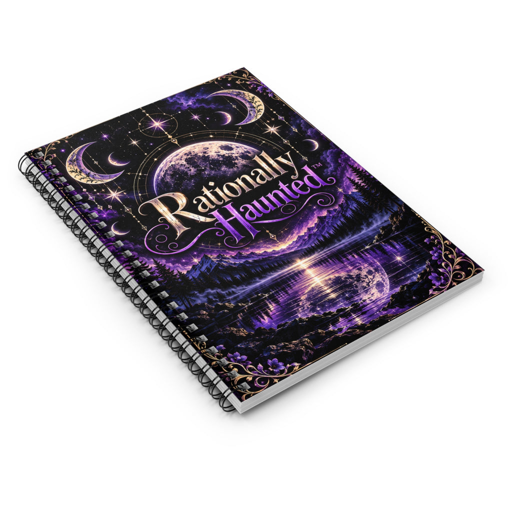Rationally Haunted Spiral Notebook — Purple Moon & Crescent Celestial Journal (Ruled)
