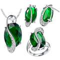 Jewelry set with green gemstones and silver accents on a white background