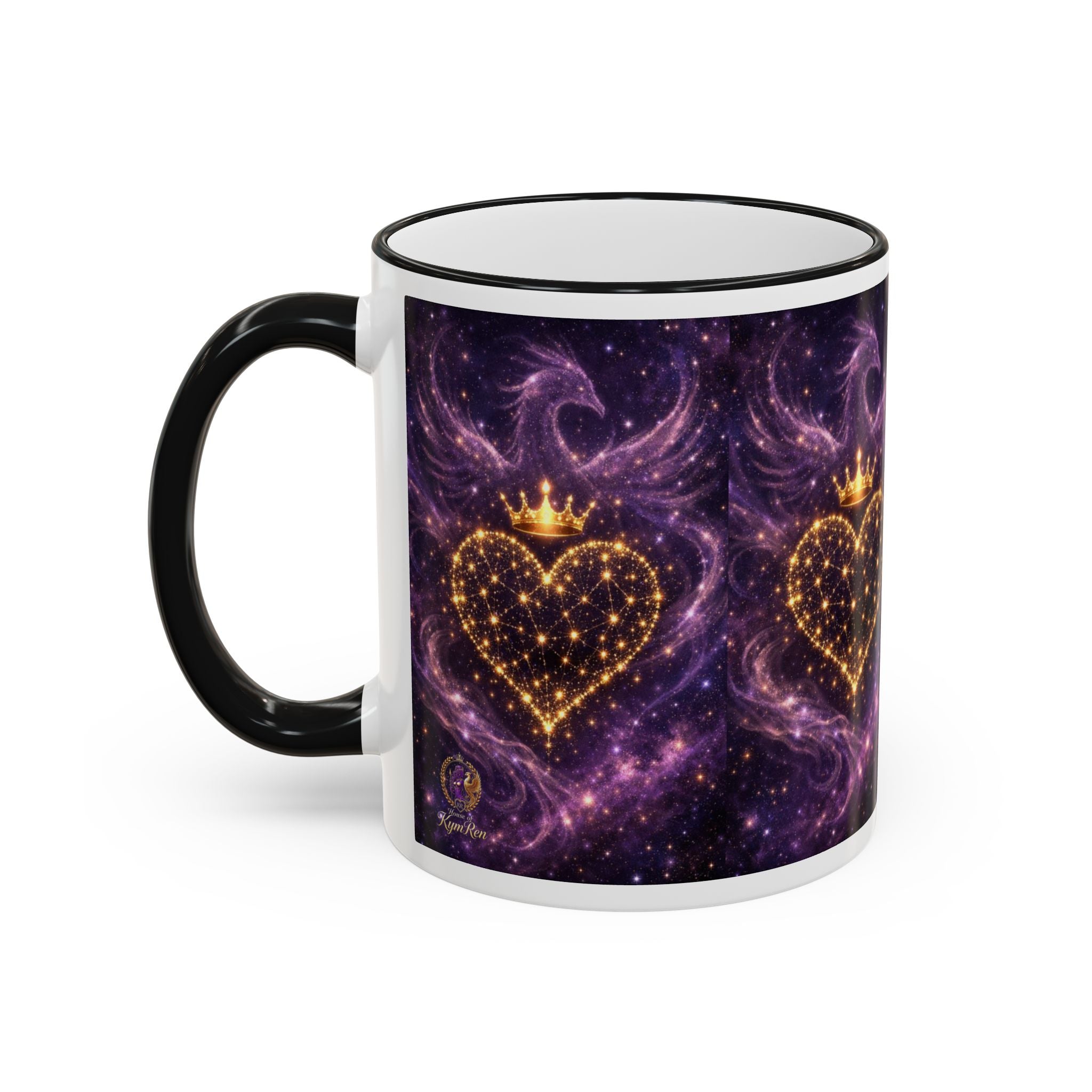 Mug with a heart design on a purple background