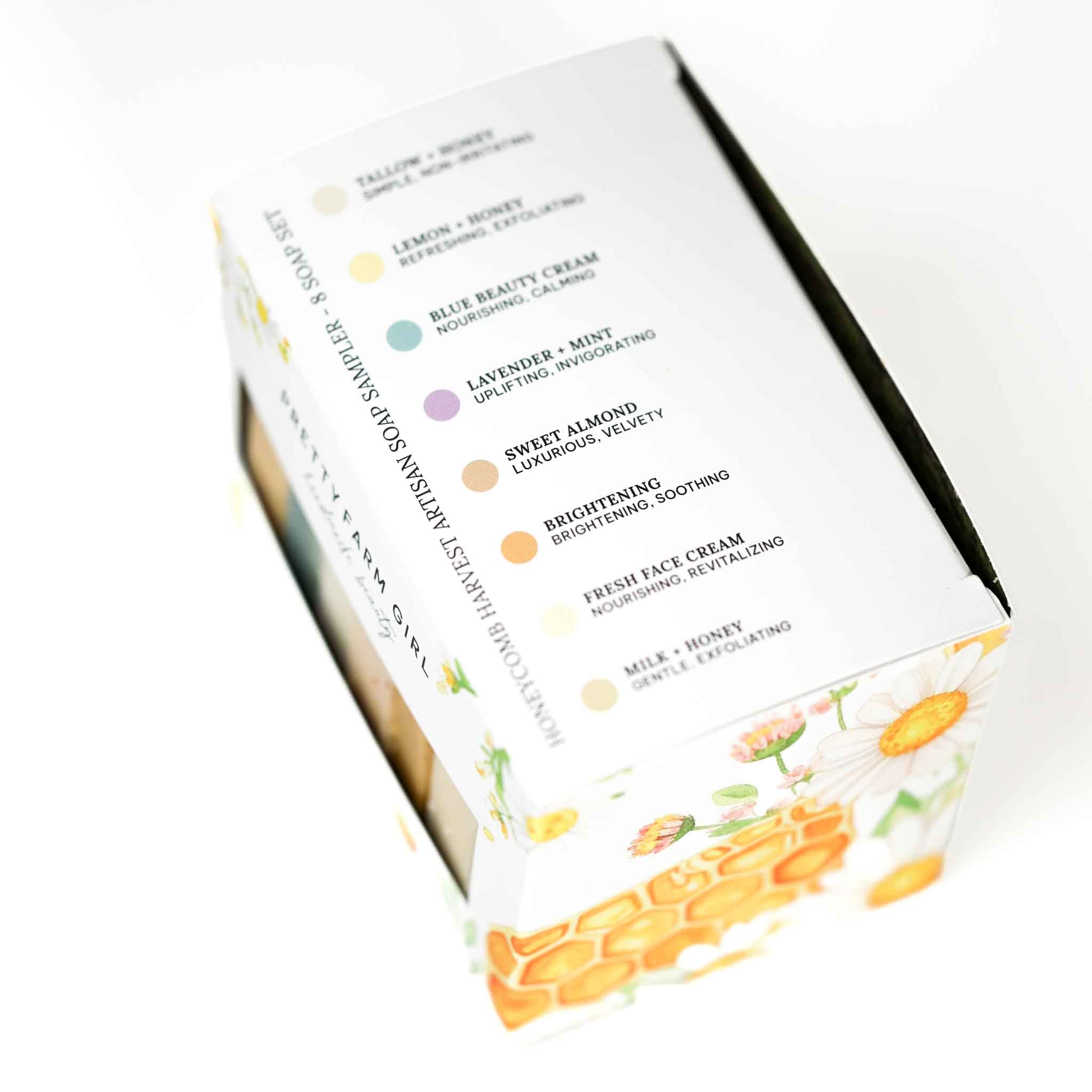 Box of skincare products with colorful design and text on a white background