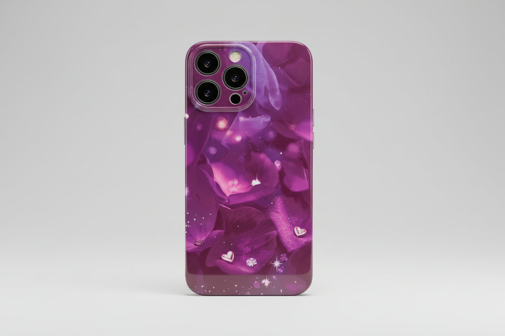 Phone case with purple design on a red background with 'sale' text