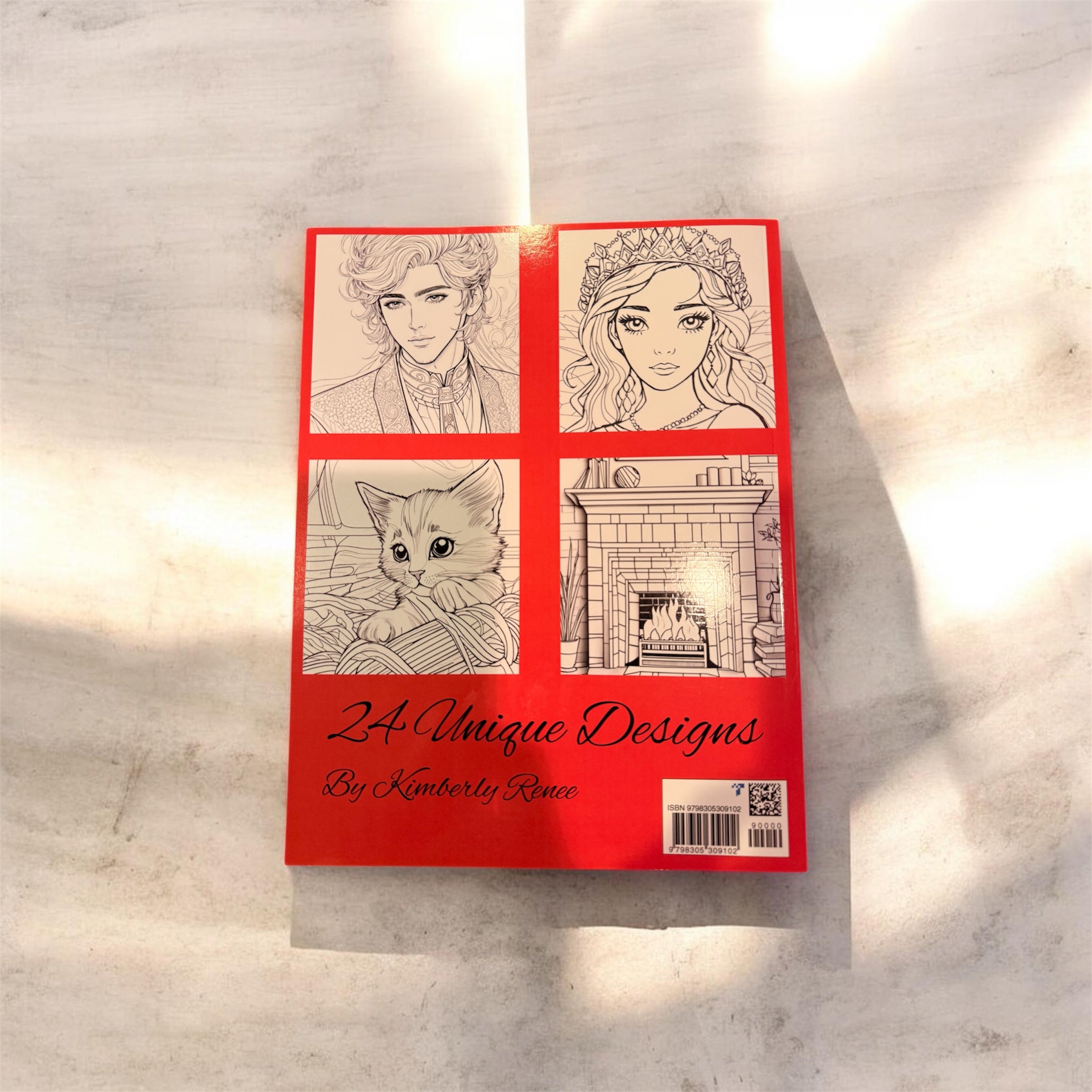 Back cover of Romance & Variety Coloring Book by KymRen featuring romantic themed design and product details