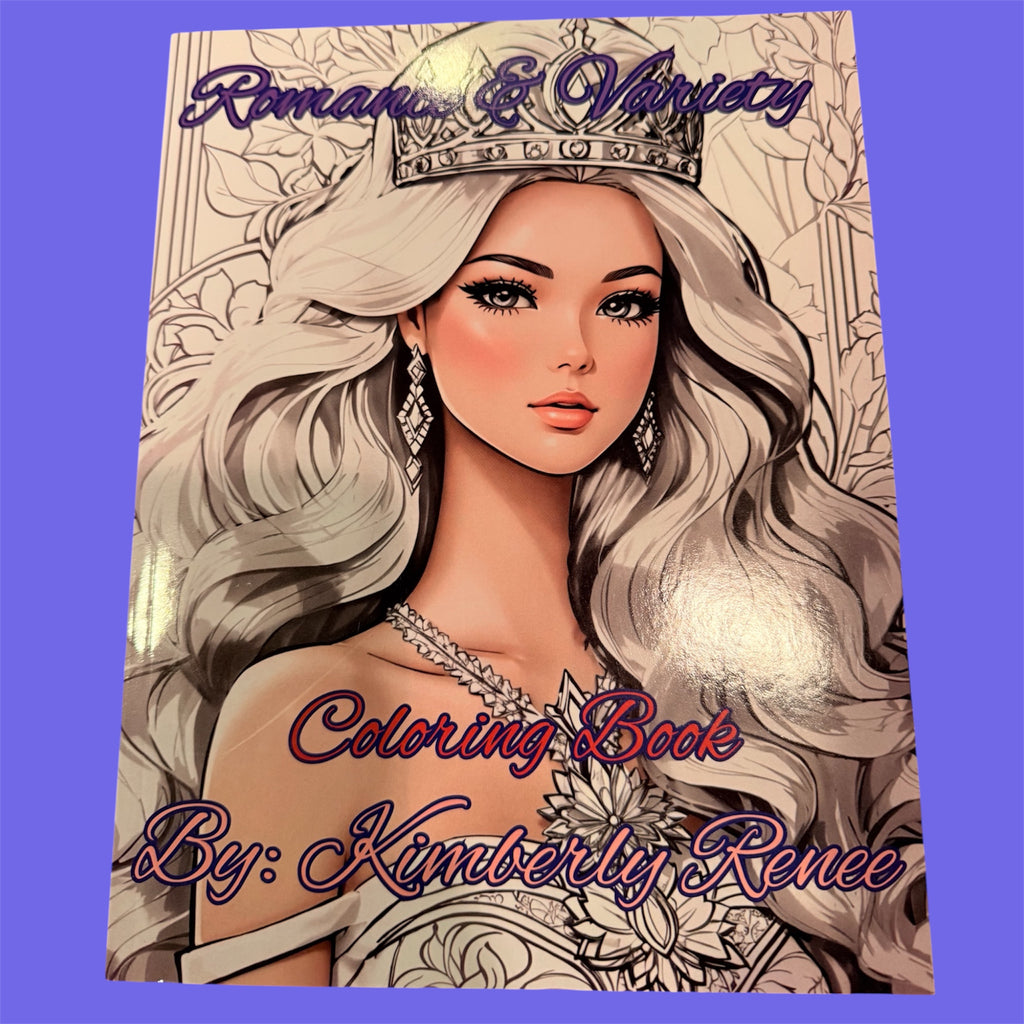Romance & Variety Coloring Book by KymRen featuring romantic and mixed-theme artwork for relaxing creative coloring