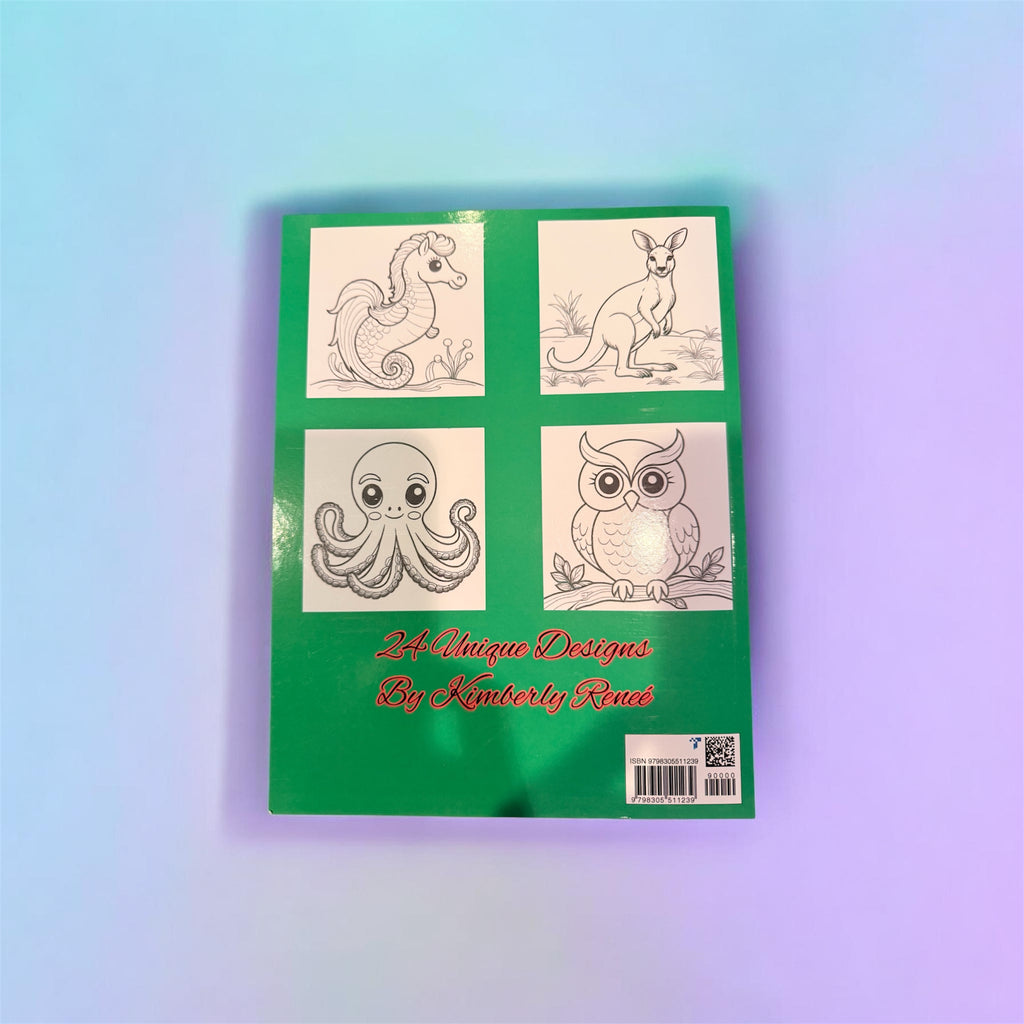 Back cover of Wild Wonders Coloring Book by KymRen featuring nature and animal-inspired design with product details